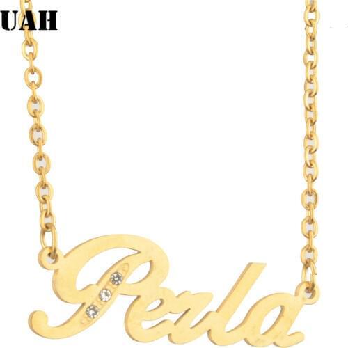 UAH Perla Name or Personalized Custom Name Necklace Stainless Steel Pendant Necklace Custom Baby girl Name Jewelry For Women