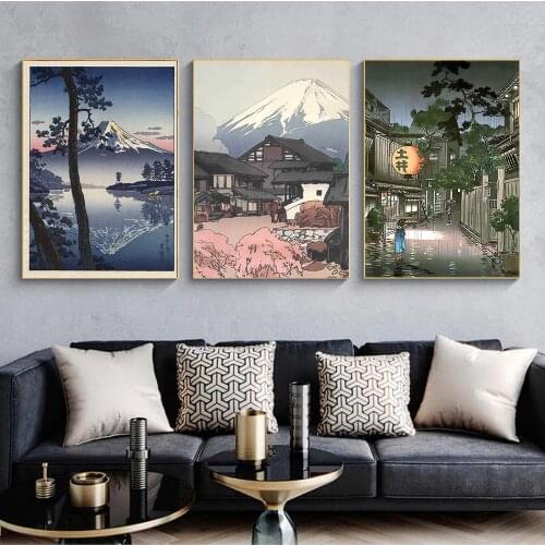 Japan Style Posters Japanese Canvas Painting Edo Period Landscape Wall Art Fuji Pictures For Living Room Bedroom Home Decor