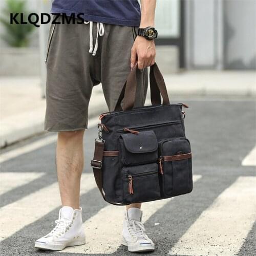 KLQDZMS New Casual Male Bag Canvas Business Briefcases Fashion Mens Handbag Unisex Durable Backpack Light Travel Hot Sell