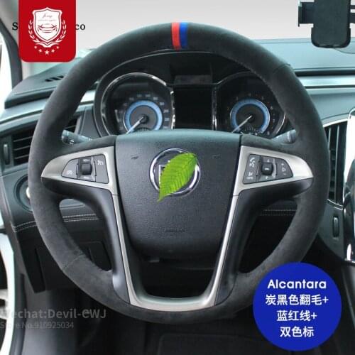 Hand-stitched Alcantara suede steering wheel cover for Buick new Regal GS Lacrosse Envision Excelle GT Verano car accessories