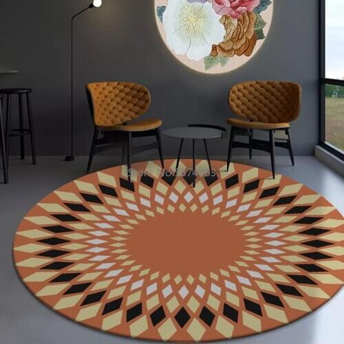 Ethnic Style Simple Geometric Diamond Black Orange Yellow Circle Round Living Room Bedroom Non-slip Mat