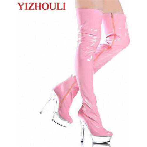 15cm high-heeled shoes sexy over-the-knee long boots crystal shoes stage shoes motorcycle boots plus size thigh high boots