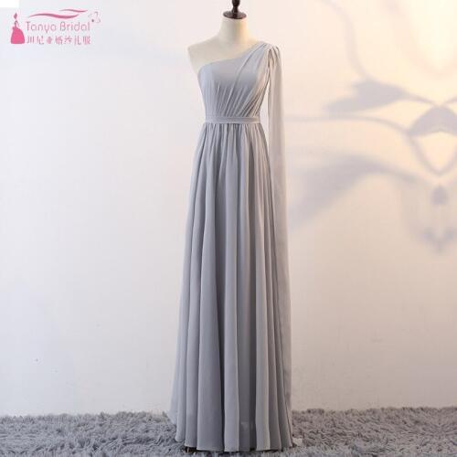 Silvery A LIne Long Bridesmaid Dresses Formal Chiffon Wedding Guest Dress Formal Prom Gowns For Weddings Women Dress JQ74