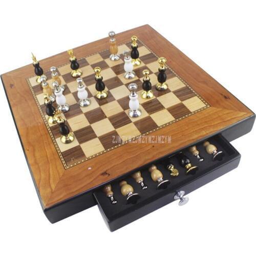 3in1 Three Gameplay Wooden International Chess Set Board Drawer Design Travel Portable Morris Checkers Educational Game Play Kit