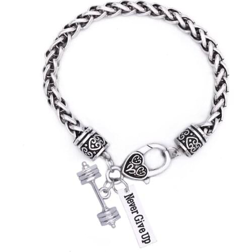 Metal Alloy Fitness I Will Barbell Fitness Never Give Up Train Beyond Pain Fitness Tags Stamped Charm Men Or Women Bracelets