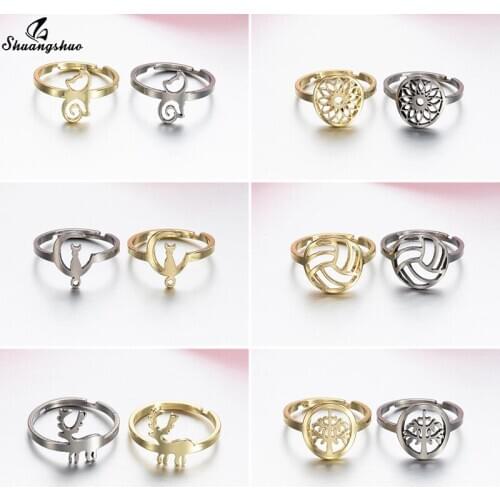 Shuangshuo 2021 Punk Stainless Steel Cat Ring Design Cute Fashion Jewelry Adjustable Elk Finger Rings for Women Young Girl Gifts
