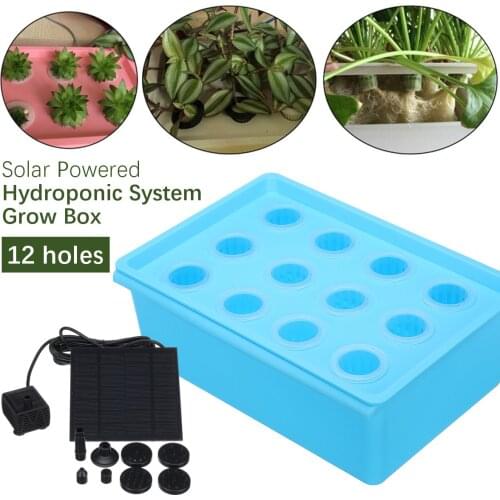 Soilless 12-Hole Solar Panel Water Hydroponic System Kit Grow Box Plant Culture Site Garden Planters Nursery Pot