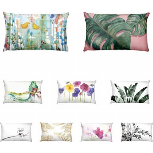 Home Pillow Decoration Flowers Birds Thin Linen Waist Pillowcase Cushion Decorative Pillow Home Decor Sofa Throw Pillow 50*30cm