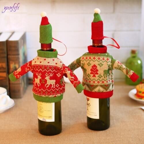 Table Decor Dinner Party mangrove Fawn Red Wine Bottle Cover Bag Sets Bottle Decor for New Year Xmas Dinner Party