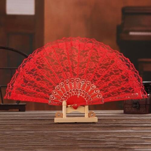 Vintage Folding Lace Fan Chinese Decorations Hand Held Fans Pai Pai Wedding Dance Crafts Home Performance Props