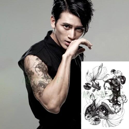 Waterproof Temporary Tattoo Sticker Fish Japanese Style Sexy Girl Lotus Flower Totem Fake Tatto Flash Tatoo for Men Women