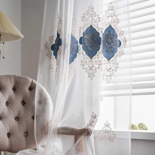 White Tulle Curtains for Living Room Decoration Modern Chiffon Solid Sheer Voile Kitchen Blue Velvet Embroidered Curtain