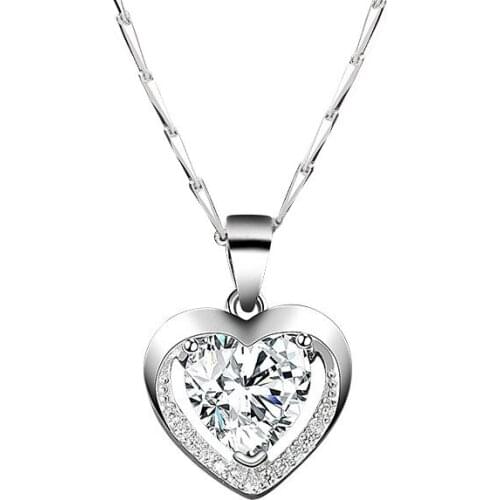 Women Heart Crystal Pendant Rose Gold Chain Necklace S925 Necklace Women Lovers Necklace Jewelry