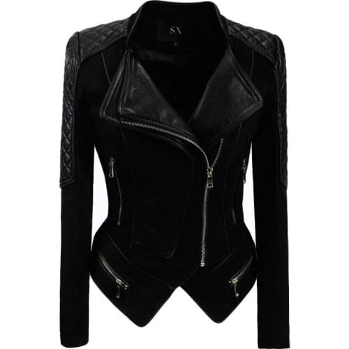 Womens autumn and winter slim short leather jacket deerskin jacket handsome motorcycle suit women Y811
