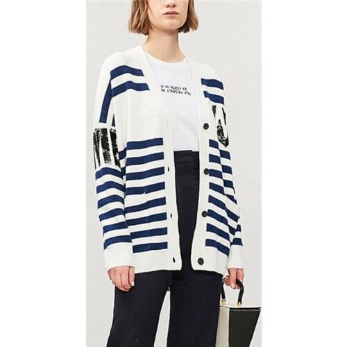 Patads French minority literature and art fresh stripe knitted cardigan spring and summer lady coat V-neck e19murmur
