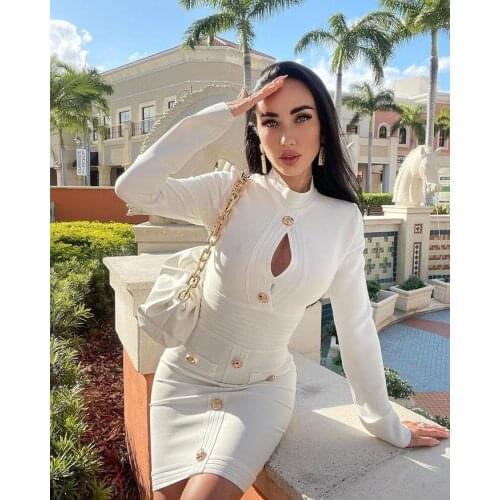 2021 women new fashion High Quality black white cut out buttons Bandage Dress Elegant Cocktail Party Dress wholesale dropship