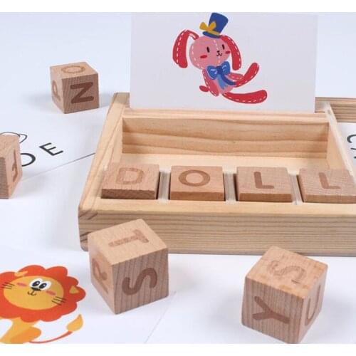 Cardboard Learning English Letters Spell Game Wooden Early Education Toys For Children Cognitive Puzzle Card Gift