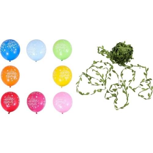 1x 20M Home Decor Artificial Garland Plants Vine Fake Foliage Flowers & 100Pcs Happy Birthday Printed Balloon 12 Inch Retail