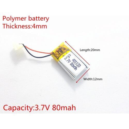 3.7V 80mAh 401220 Lithium Polymer Li-Po li ion Rechargeable Battery cells For Mp3 MP4 MP5 GPS PSP mobile bluetooth