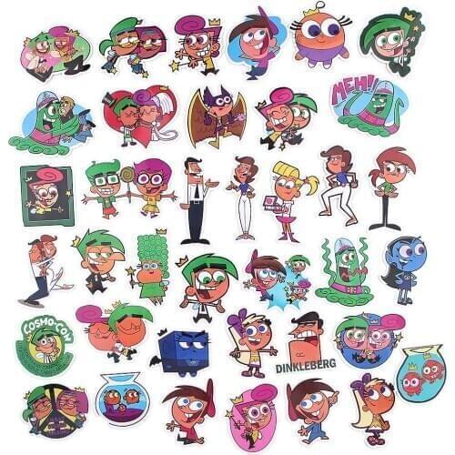 35PCS Cartoon The Fairly Oddparents Waterproof Fun Stickers Toy Luggage Motorcycle and Luggage Notebook DIY Wall Stickers