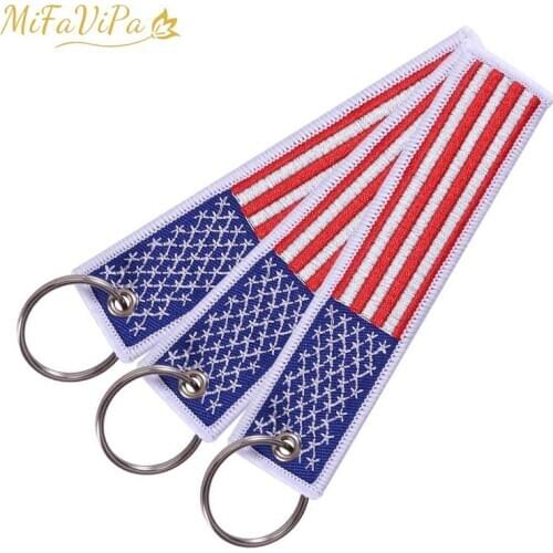 500 PCS American Flag Keychain Fashion Trinket Customized Key Chain llavero Safety Label Embroidery Key Ring Chain Gifts Trinket