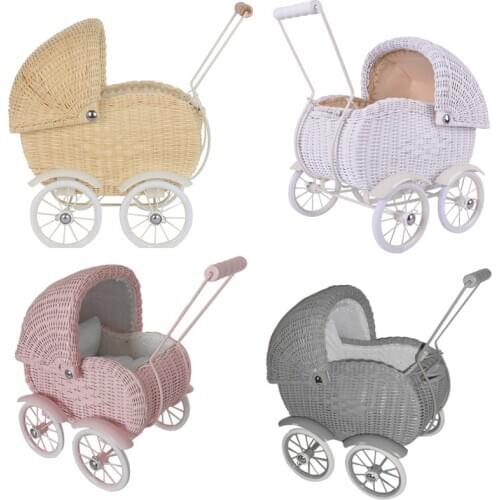 Ins nordic style childrens room decoration toy trolley bedroom decor vintage strollers for dolls home decoration accessories