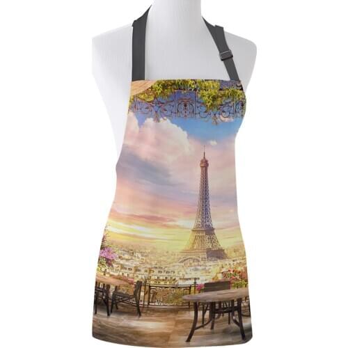 Paris Tower Scenic Street Flower Building Print Apron Print Unisex Kitchen Bib with Adjustable Neck for Cooking Gardening