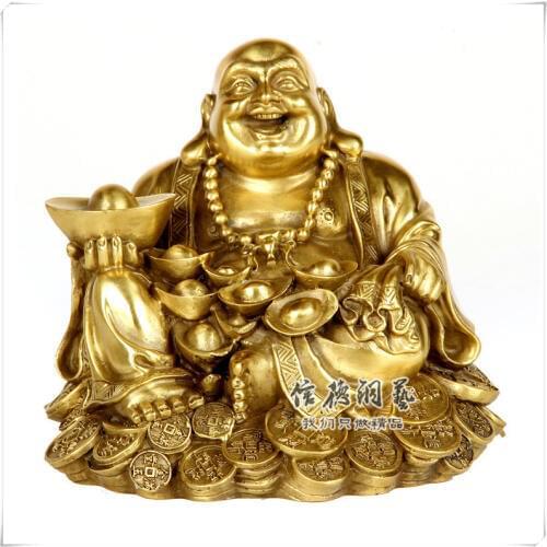 Chinese Religious Exquisite Tibetan Buddhism Handwork Copper Engraved Maitreya Buddha Statue