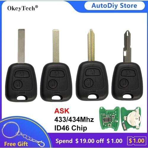 OkeyTech ASK 2BT Remote Control Key For Citroen Saxo Picasso Berlingo For Peugeot 207/307 SX9/VA2/HU83/NE73 433/434Mhz ID46 Chip