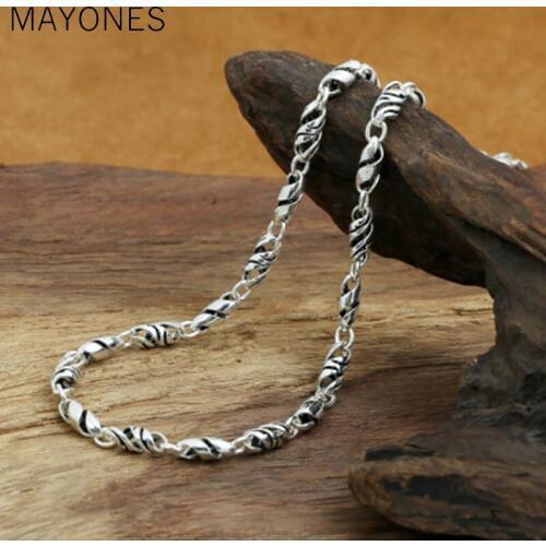 5mm width S925 Sterling Silver Retro Thai Silver Vintage Style Custom Extension Twisted Bamboo Handmade Necklace Men And Women