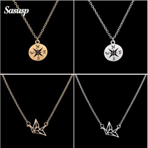 Compass Necklace Men Stainless Steel Necklace For Women Lovers Round Compass Handmade Graduation Jewelry Women Men Pendants