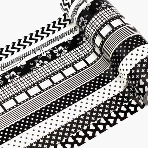 10pcs/lot Decor Japanese Washi Tape Black & White 1.5cmx10m Custom Print Scrapbooking Masking Tape Adhesive Paper Tape wholesale