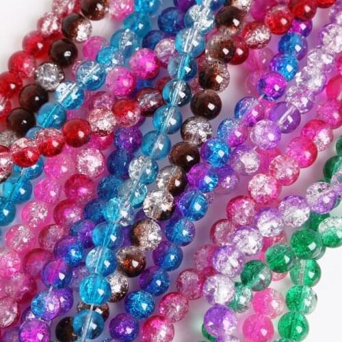 Hot Fashion 8mm 50Pcs Two-Tone Color Round Glass Cracked Quartz Crystal Glass Spacer Beads For DIY Bracelet & Necklace