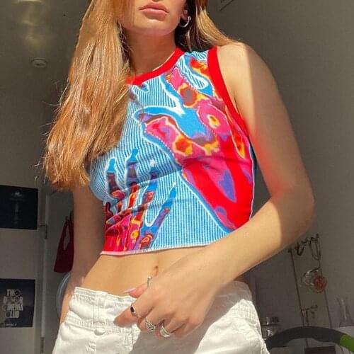 E-girl Harajuku Print Tank Top Y2K Aesthetic Casual Sleeveless Mini Vest Women Summer Gothic Punk Style Streetwear Crop Top Tee