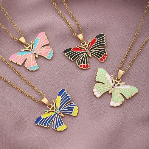 SONYA Fashion Enamel Cute Butterfly Pendant Necklace for Women Golden Color Statement Necklace Jewelry Gifts Dropshipping