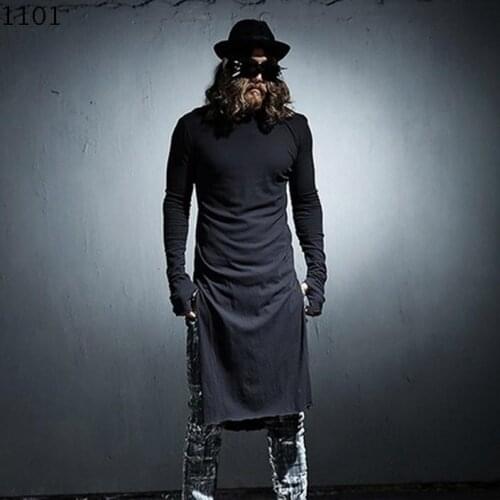 2016 Mens clothing personality ultra long male t-shirt basic shirt ultra long edition flash long-sleeve T-shirt singer costumes