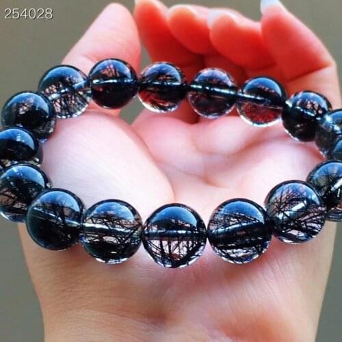 Genuine Natural Black Rutilated Quartz Clear Round Beads Bracelet 12.2mm Women Men Fashion Wealthy Stone AAAAA