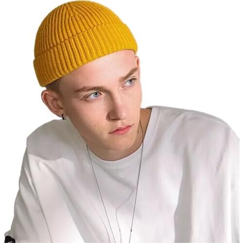 New Men Women Winter Knitted Hat Beanie Skullcap Sailor Cap Cuff Brimless Retro Warm Hat Cuff Brimless Retro Soft Ski Skullies