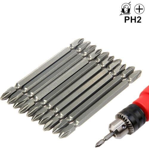 10pcs 1/4''/6.35mm Phillips Screwdriver Bits PH2 Magnetic Length 65/100mm S2 Alloy Steel Double Ended Power Tool Bit