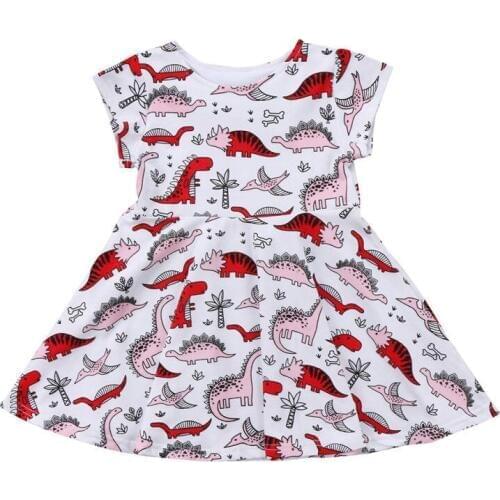 Toddler Kids Baby Girls Dinosaur Print Animal Short Sleeve Dress Clothes Outfits Summer Clothes Size 2-6T
