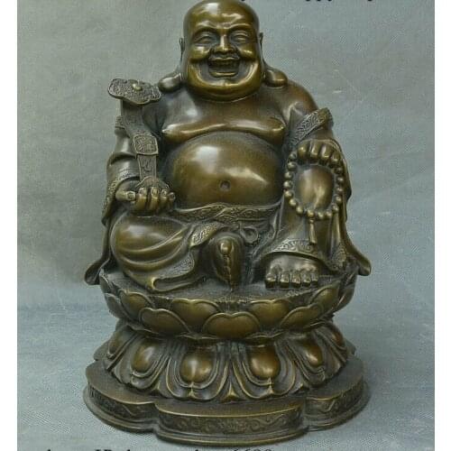 Marked Chinese Buddhism Bronze Copper Ji Xiang Ruyi Happy Maitreya Buddha Statue