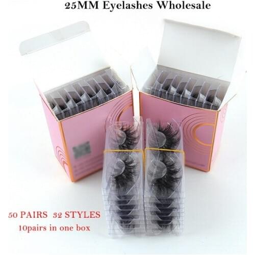 Wholesale 25mm Eyelash 50 Pairs 5D Mink Eyelashes Long False Lashes Handmade Makeup Eye Lash 3D Eyelash Bulk