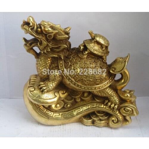 SCY Collectible Chinese Decorated Brass Carved Lucky Dragon Turtle Big Sculpture/ Home Feng Shui Statue