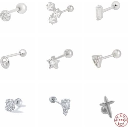 GS 1PC 925 Sterling Silver Zircon Star Triangle Stud Earrings Geometric Crystal Cartilage Helix Piercing Ear Studs Pendientes