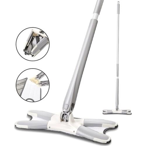X-Type Floor Mop With 3 Replaceable Cloth Heads 360 Degree Squeeze Flat Mop Hand-Free Wash Household Lazy Mop Home Cleaning Tool