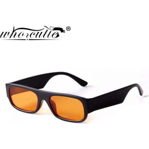 WHO CUTIE 2021 Vintage Rectangle Sunglasses Women Retro Narrow Frame Square Yellow Lens Sun Glasses Shades Eyewear Female UV400