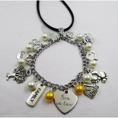 Son in law family theme home love leather stainless steel chain rearview mirror christmas tree decoration Bag ornaments