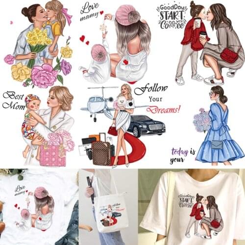 Mom&Girl Heat Sticker On T-shirt DIY A-levels Iron On Transfer For Parent-child Clothing Pretty Design On Clothes Patch Applique