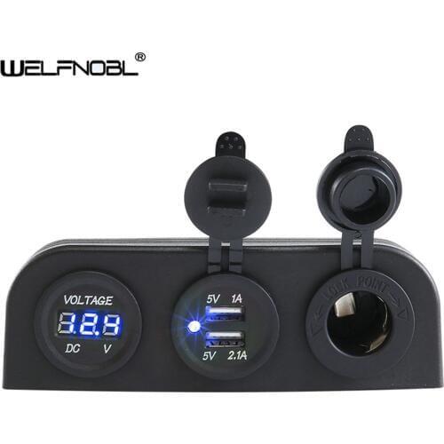 Upgraded Dual Cigarette Lighter Socket Waterproof 12V Dual USB Charger Power Adapter Outlet with Voltmeter