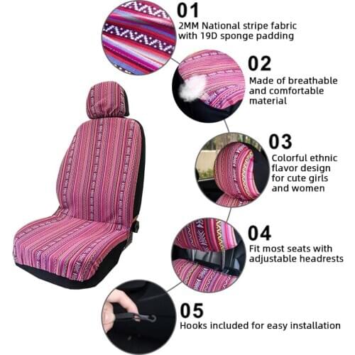 Universal Stripe Colorful 4pc Front Detachable Seat Covers Bucket